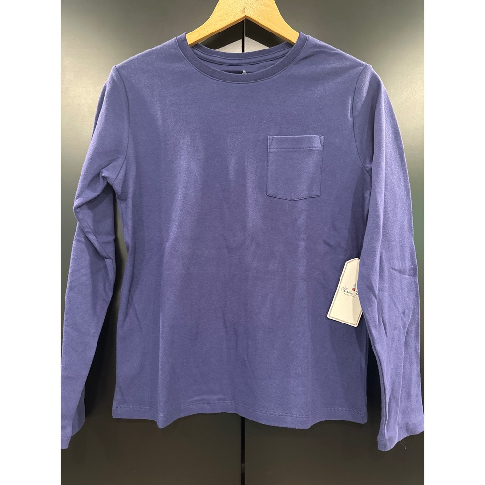 Classic Prep LS Kellan Pocket T-Shirt Solid Blue Ribbon Organic Cotton Size 14